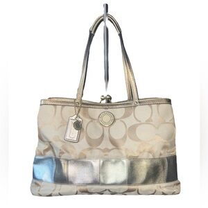 Coach Beige and Metallic Tote Bag